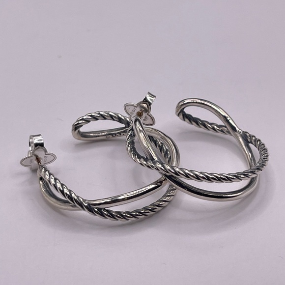 David Yurman Crossover Hoop Earrings in Sterling Silver, 33.7mm - Picture 2 of 10